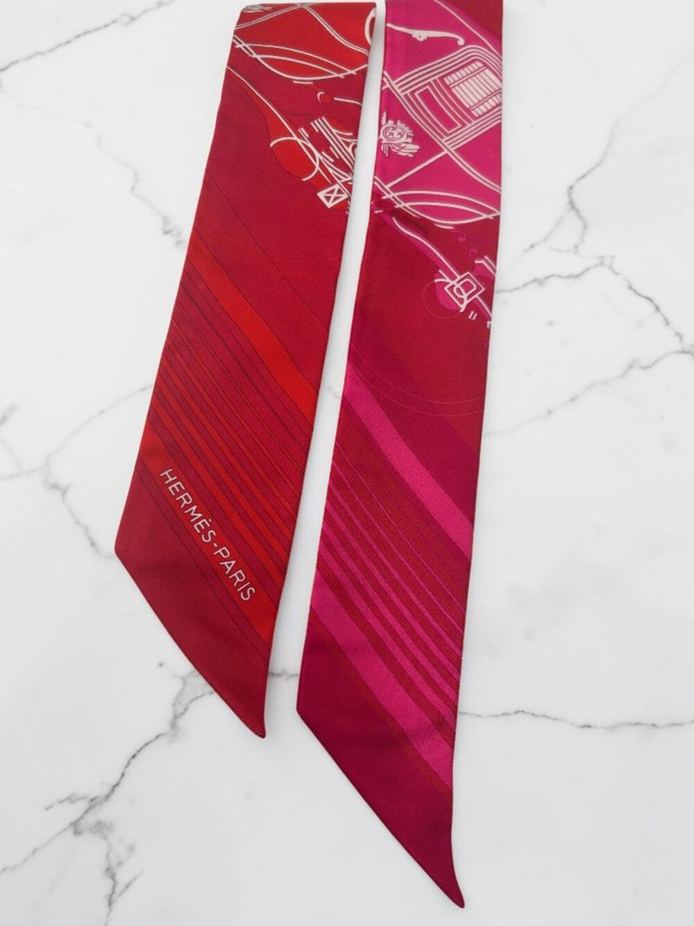 Hermès Ex-Libris Twilly Scarf - Fuchsia/Rouge/Blanc - NEW - Picture 5 of 10
